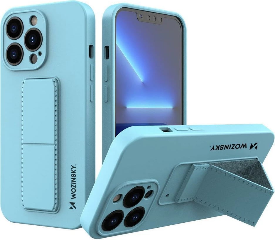 Mbështjellës Wozinsky Kickstand Case për iPhone 13 Pro, silikon, kaltër e çelët