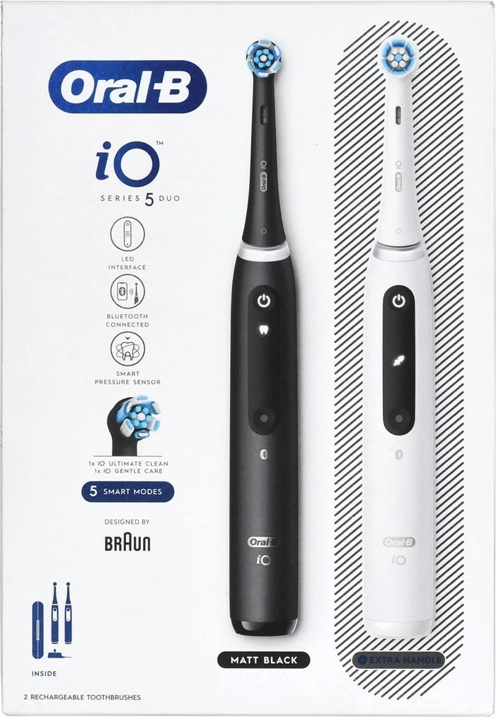 Furçë dhëmbësh elektrike Braun Oral-B iO5 Duo, e zezë dhe e bardhë Furçë dhëmbësh elektrike Braun Oral-B iO5 Duo, e zezë dhe e bardhë