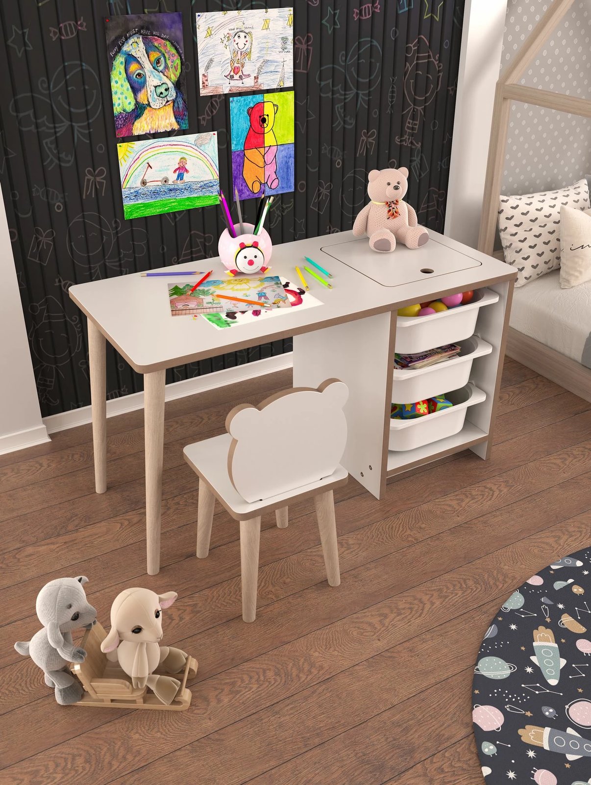 Set tavoline me karrige për fëmijë, Hanah Home, Soho, e bardhë