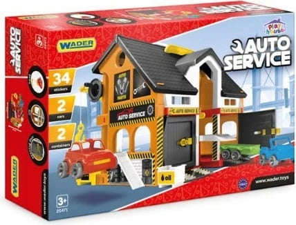 Set loje garazh auto, Wader, 25471, dykatësh me ashensor e vinç, 2 makina + 1 rimorkio, shumëngjyrësh