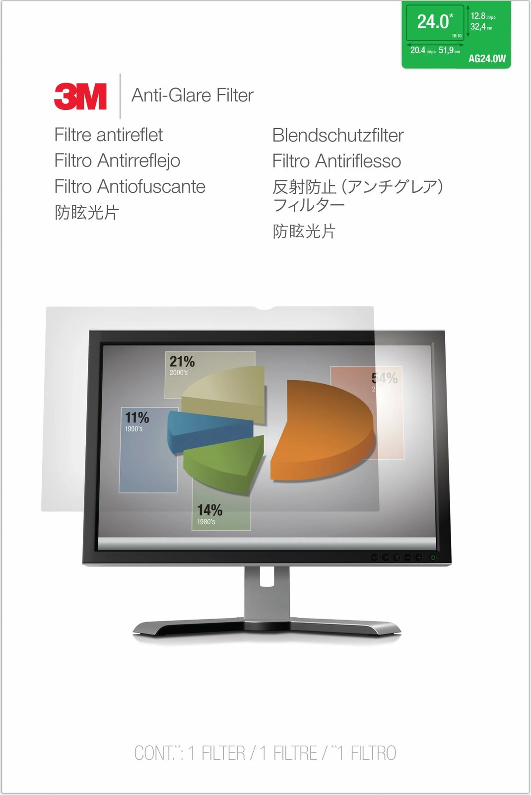 Filter anti-glare 3M AG240W1B për monitor 24in, 16:10, transparent