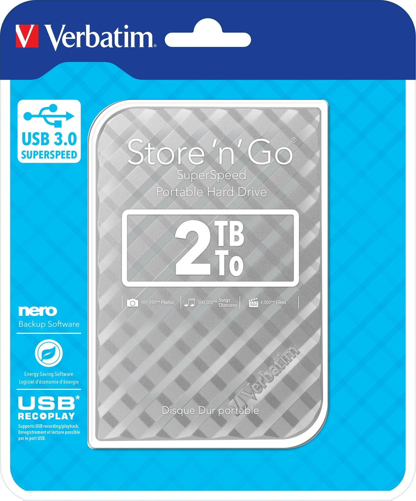 Hard disk i jashtëm Verbatim Store'n Go Gen2 2TB, USB 3.0, silver