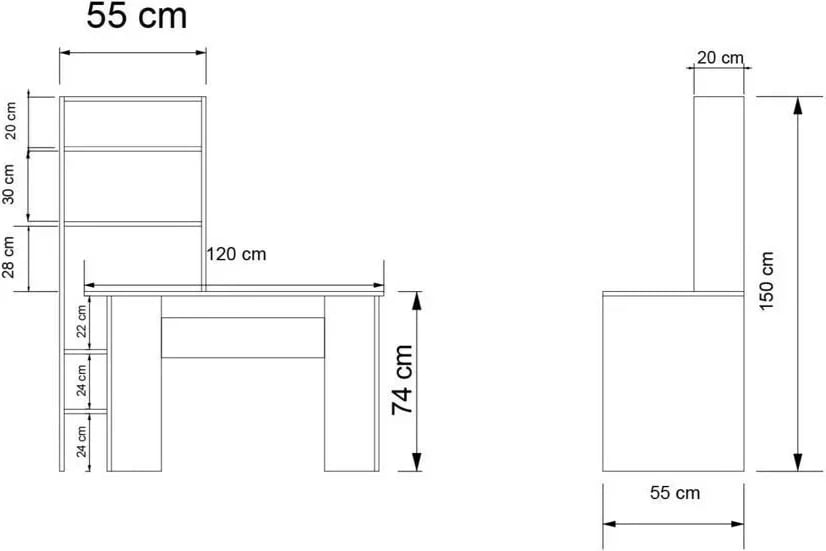 Tavolinë studimi me raft libra, Hanah Home Aden, ngjyrë lis dhe e bardhë