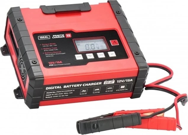 Karikues baterie IDEAL PRAKTIK CHARGER 15 LCD, 12V, 2/8/15A, i kuq