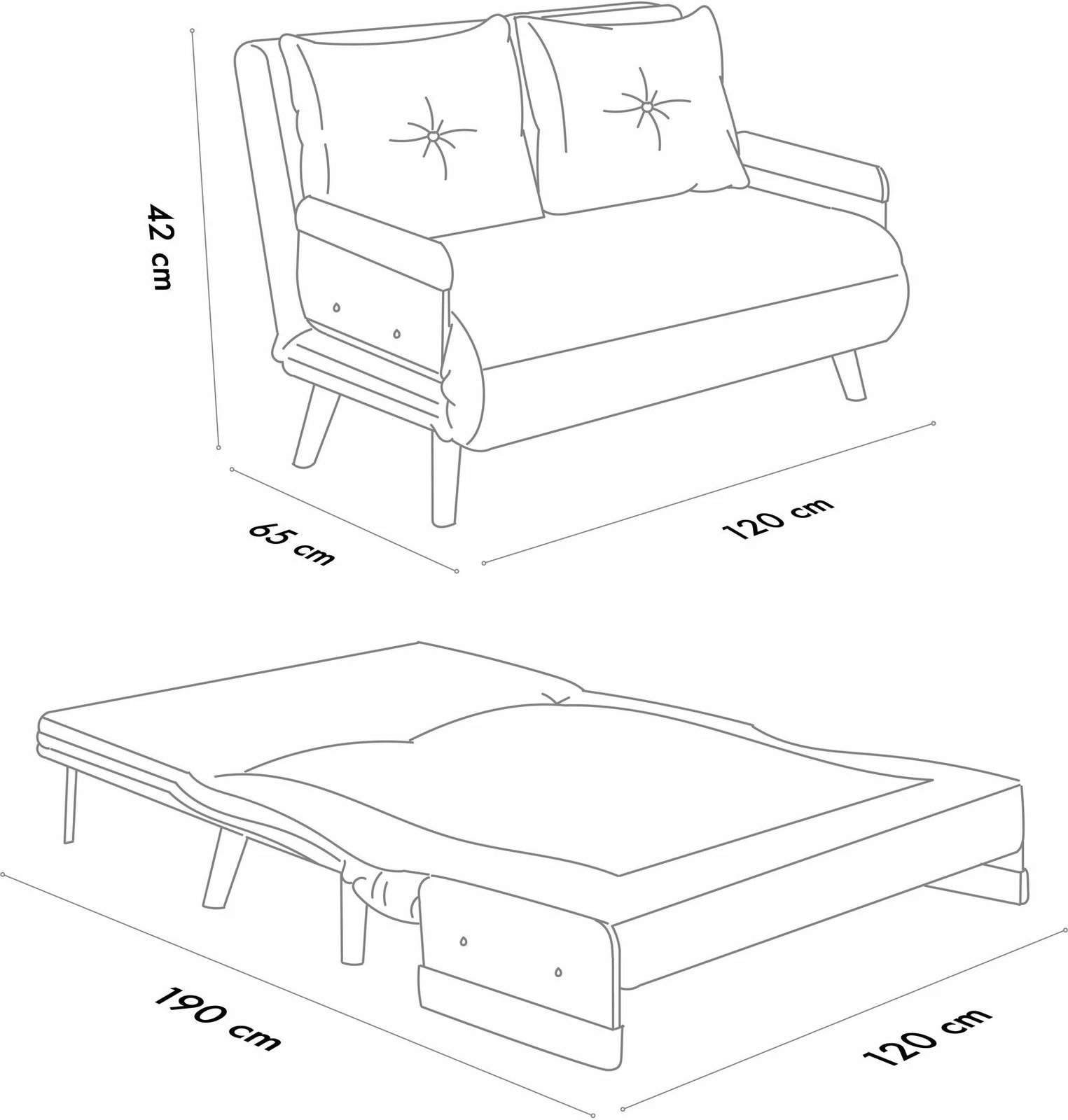 Divan-krevat dy vendesh, Cosmo, ngjyrë gri e errët