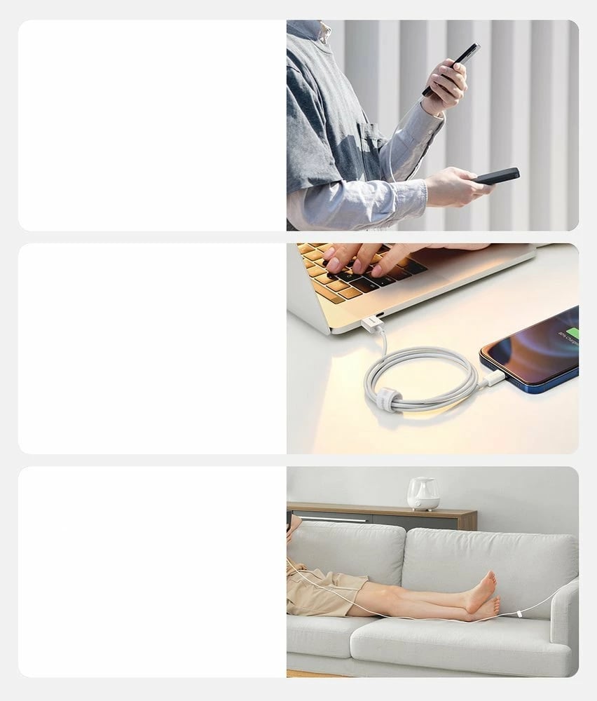 Kabllo Baseus Superior USB në Lightning, 0.25m, 2.4A, Bardhë