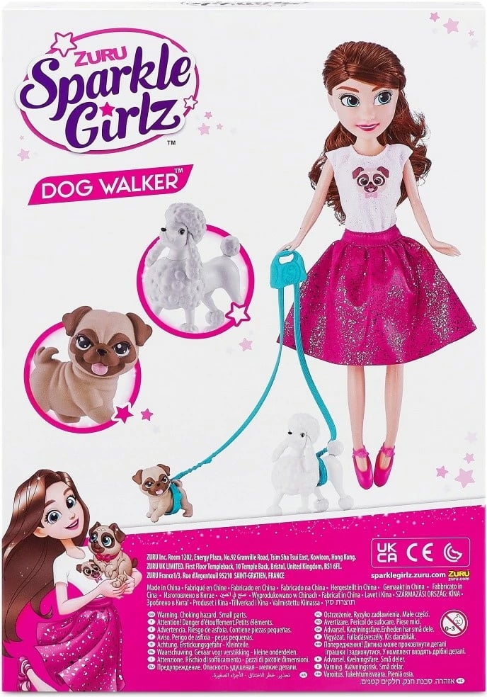 Set kukull Sparkle Girlz ZURU, 27 cm, me dy qenushë dhe litar shëtitje, për vajza