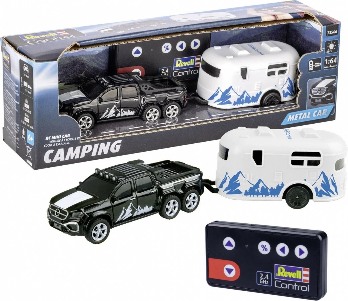 Makine lodër me telekomandë Revell RC 23566, Mini Camper, 1:64, e zezë dhe e bardhë, set