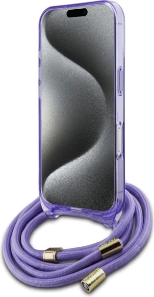 Mbështjellës Guess Crossbody Cord Script MagSafe për iPhone 16, Vjollcë