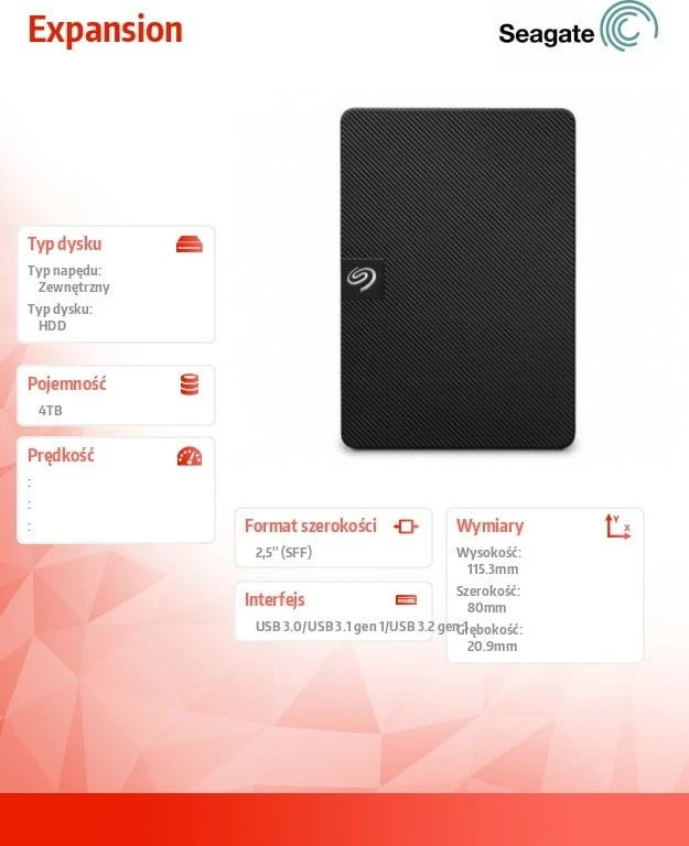 Kasë e jashtme Seagate Expansion 4TB 2.5", STKM4000400, e zezë