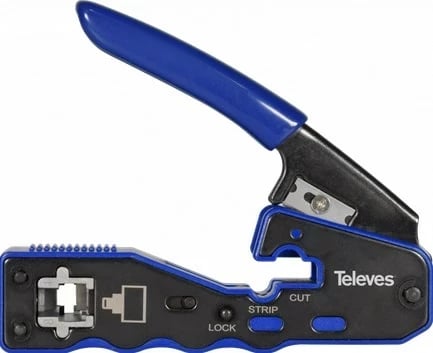 Makineri krimpimi Televes 209802 për konektorë RJ45, me prerje automatike, Blu