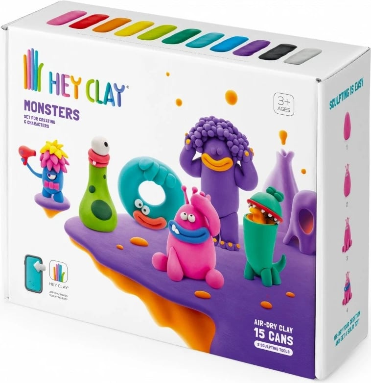 Set modelimi Hey Clay Monsters, Tm Toys, 15 kanaçe, 11 ngjyra