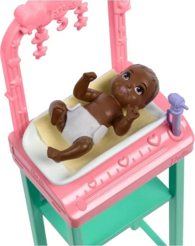 Set lodrash Barbie Mattel JCR71/JCR72 pediatre me foshnje dhe aksesorë, rozë