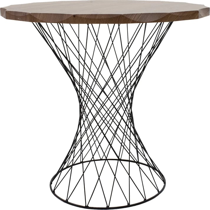 Tavolinë ngrënieje Ronlele, metal i zi, MDF ngjyrë arre, D81x76cm