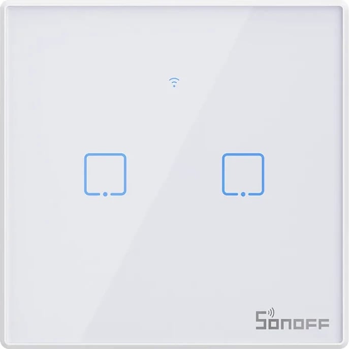 Switch i mençur Sonoff T2EU2C-TX, 2 kanale, WiFi + RF 433MHz, i bardhë