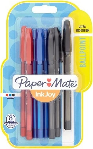 Stilolapsa PaperMate InkJoy 100 ST, 8 copë, ngjyrë e zezë/blu/e kuqe
