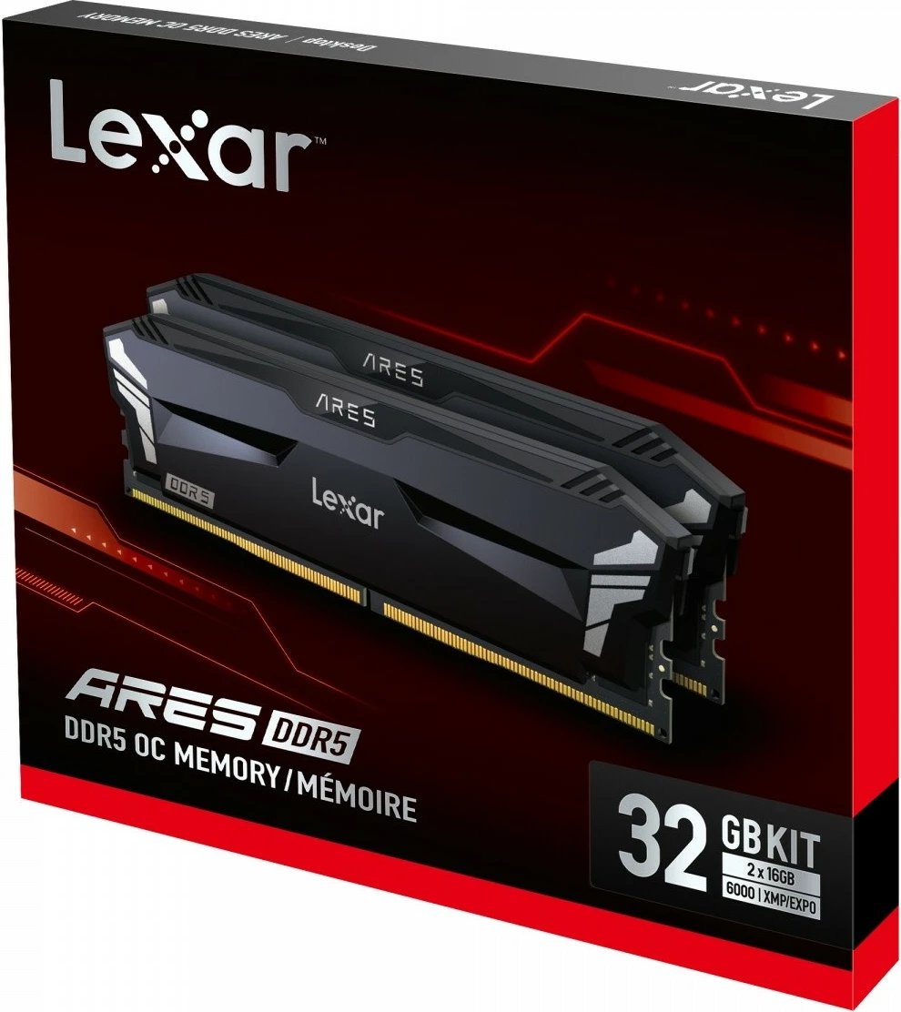 RAM Memorje desktop, Lexar ARES LD5U16G60C300A-RGD, DDR5 32GB (2x16GB) 6000MHz CL30, me radiator, e zezë