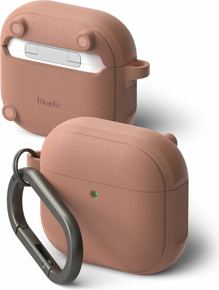 Mbështjellës Ringke Onyx MagSafe për Apple AirPods 4, e kuqe e lehtë, me karabiner