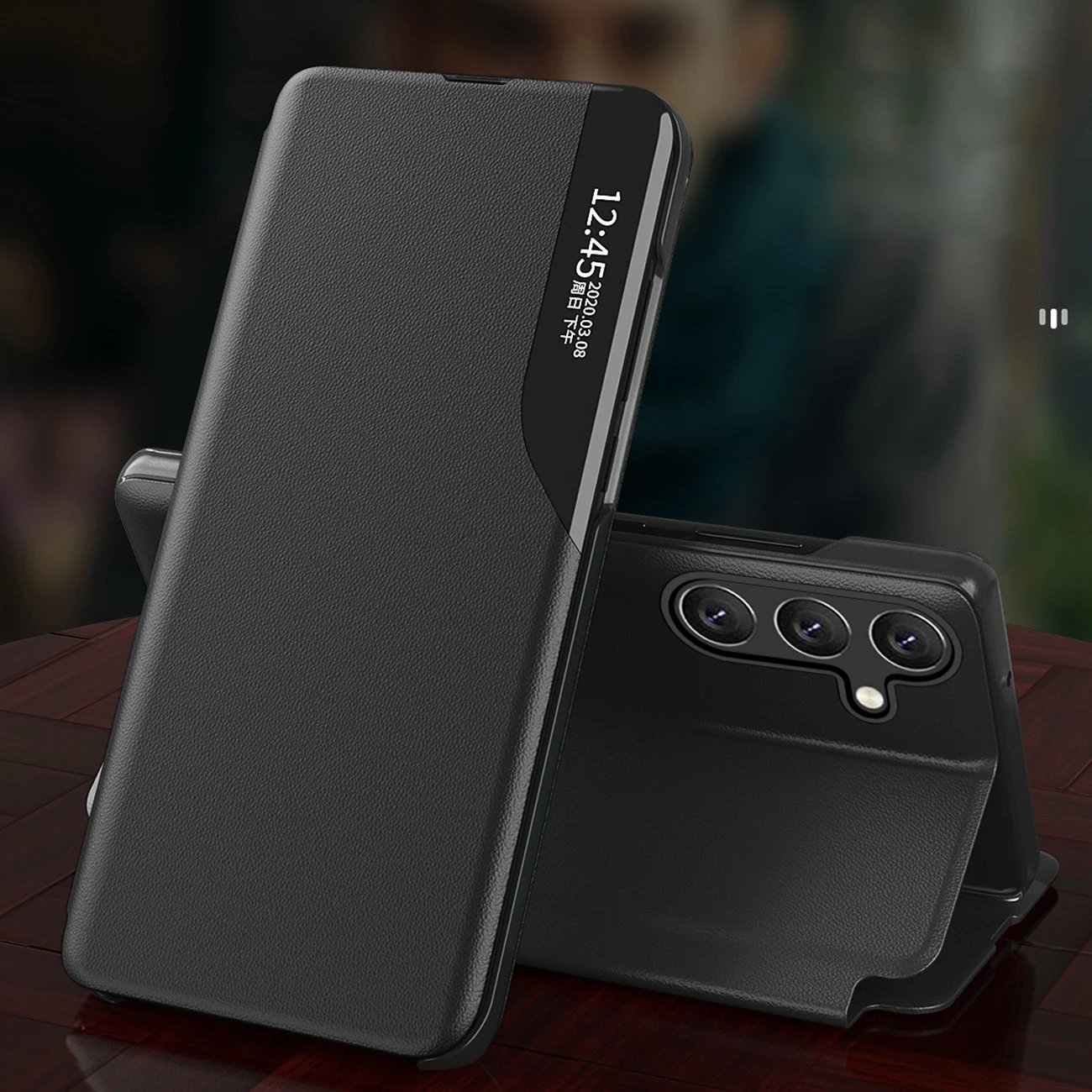 Mbështjellës Hurtel Eco Leather View Case për Xiaomi Redmi Note 12 Pro+, i zi