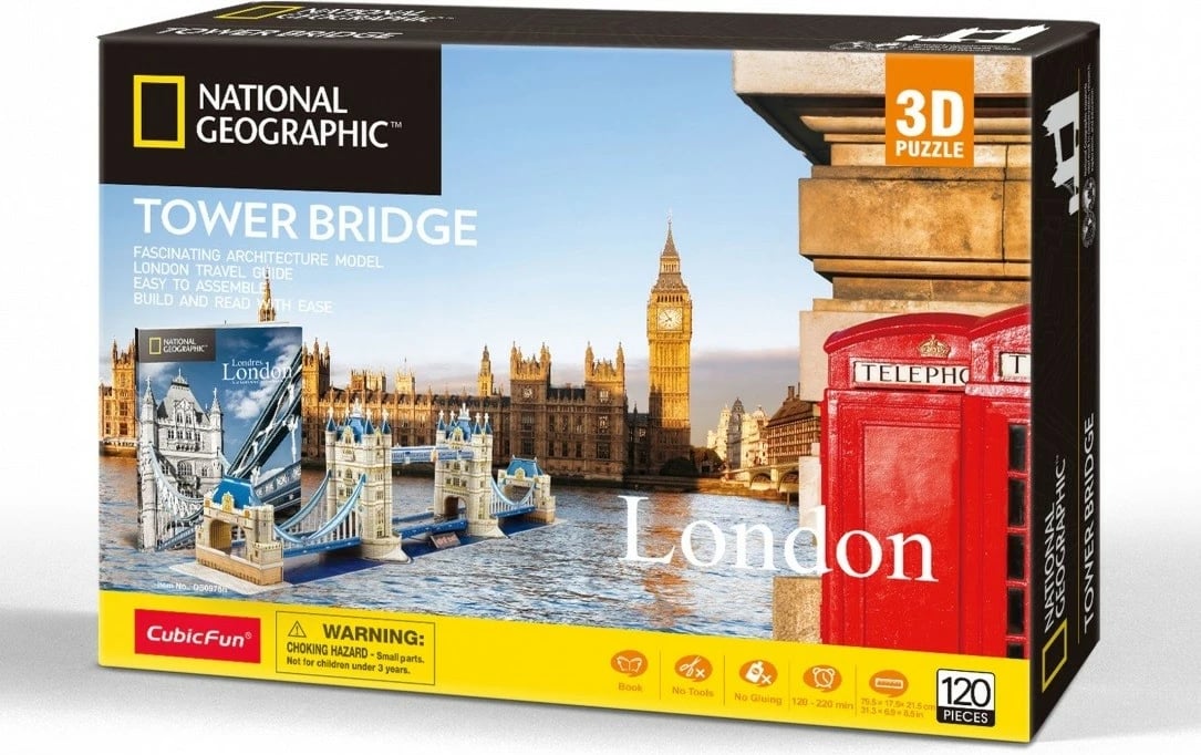 Puzzle 3D Cubic Fun Tower Bridge, 120 pjesë, për fëmijë, shumëngjyrëshe