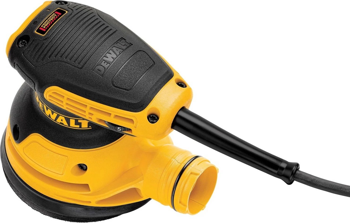 Lëmues orbital DeWALT 125mm 280W, zi/verdhe Lëmues orbital DeWALT 125mm 280W, zi/verdhe