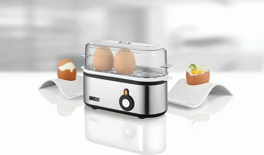 Zierës vezësh UNOLD 38610, 3 vezë, çelik inox/plastik, alarm, i zi