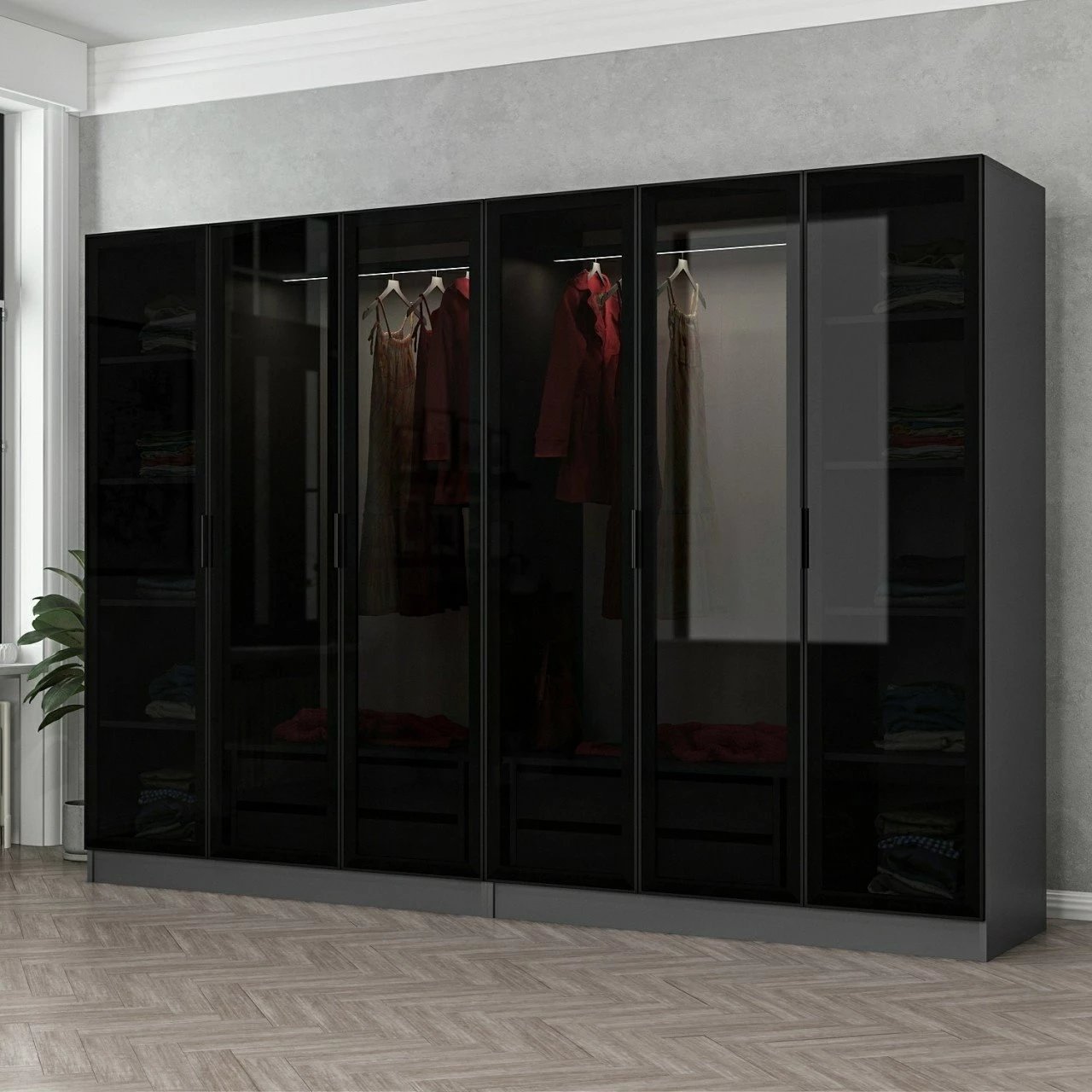 Dollap Skye Decor, anthracite e zi, 270x190x52cm, 8 pjesë