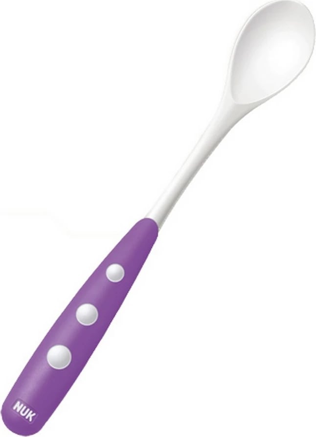 Lugë ushqimi bebe, NUK, dorezë e gjatë fleksibile 18 cm, pa BPA, 6m+, lejlak, set 2 copë