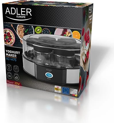 Aparat për kos, Adler, AD 4476, 7 kavanoza qelqi 200 ml, kapak transparent, set 7 kavanoza