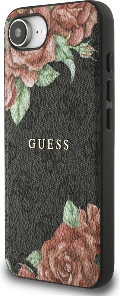Mbështjellës Guess 4G Flowers Print MagSafe për iPhone 16e, i zi