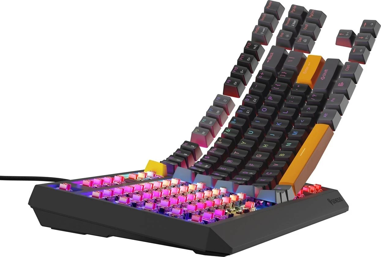 Tastierë mekanike GENESIS Thor 230 TKL, QWERTY, RGB, Wireless + Bluetooth + USB, Zezë/Gri/Portokalli