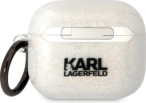 Mbështjellës Karl Lagerfeld KLA3HNKCTGT për AirPods 3, Glitter Karl&Choupette, Transparent me unazë