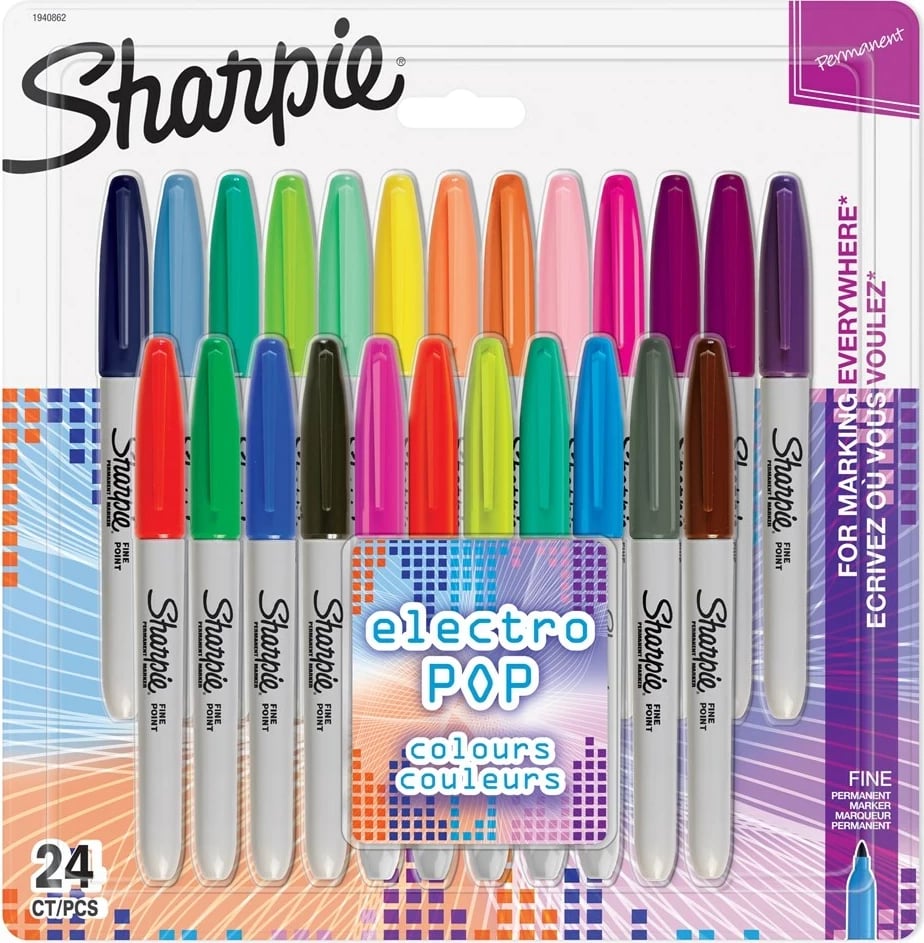 Set markera permanent Sharpie Fine Electro Pop, 24 ngjyra