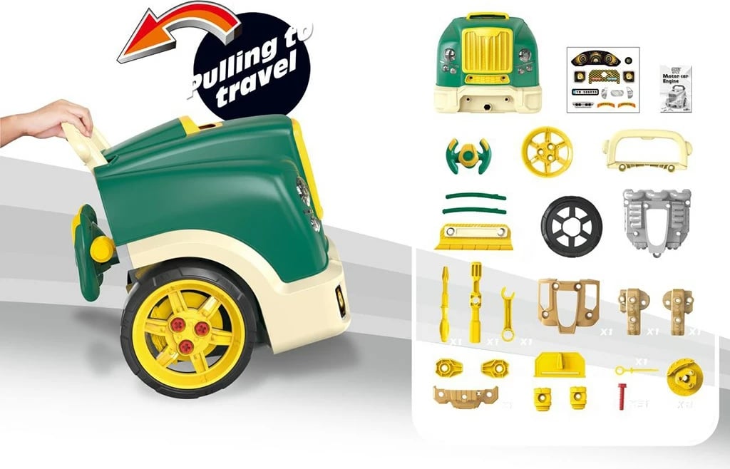 Lodër edukative motor makine me kapak hapës, MILLY MALLY N-GINE, efekte dritë/tingull, timon me borinë, 3 AA, 3+ , e gjelbër, set 56 copë