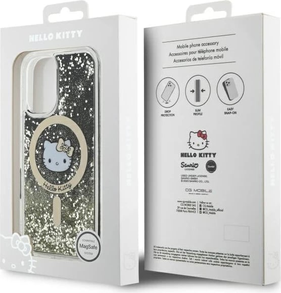 Mbështjellës Hello Kitty Liquid Glitter Fever MagSafe për iPhone 16, Gold
