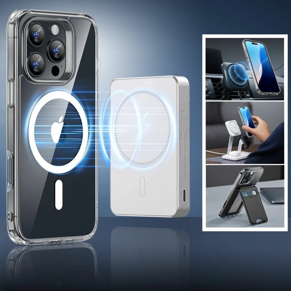 Mbështjellës ESR Classic Hybrid HaloLock MagSafe për iPhone 16 Pro, Transparent + xham i temperuar
