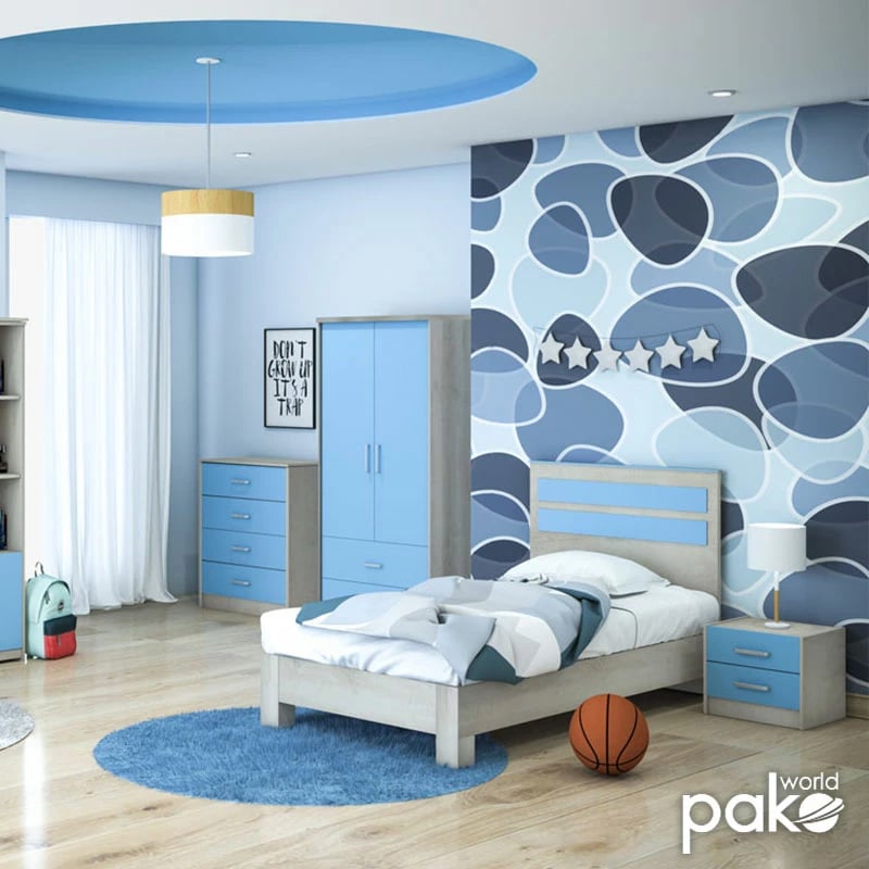 Dollap për fëmijë Looney me 2 dyer dhe sirtarë, ngjyrë castillo-blu, 81x57x183