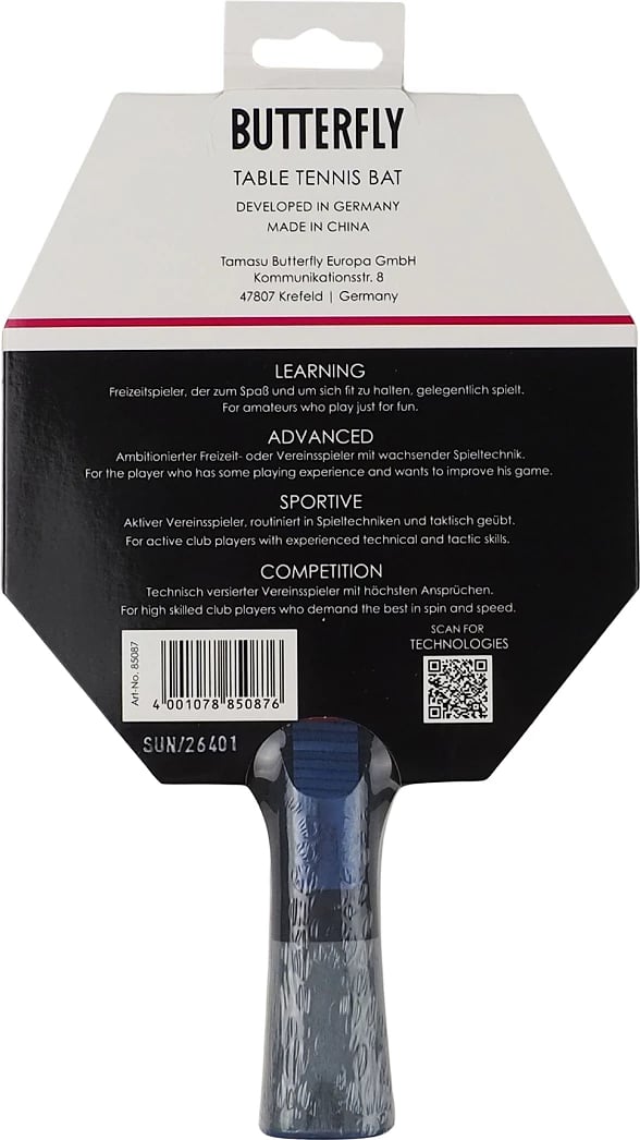 Reket ping pong Butterfly për meshkuj Dang Qiu DQX2