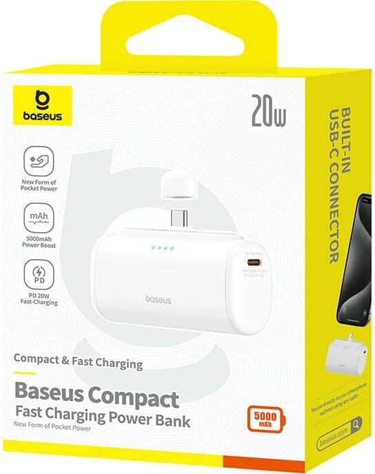 Powerbank Baseus Compact 5000mAh 20W USB-C bardhë