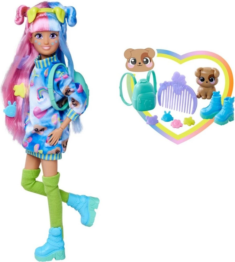 Kukull lodër Simba Kawaii Hi Mia me qenush Choco, 26 cm, me 10+ aksesorë, shumëngjyrëshe