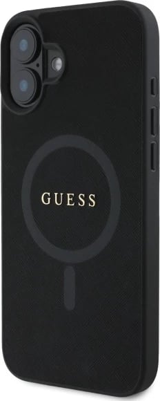 Mbështjellës Guess Saffiano Classic Logo MagSafe për iPhone 16, i zi
