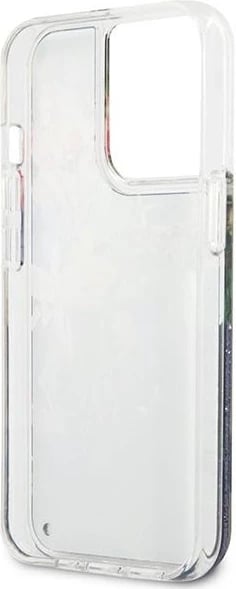 Mbështjellës Guess GUHCP13LLFLSB për iPhone 13/13 Pro 6.1", Flower Liquid Glitter, Blu