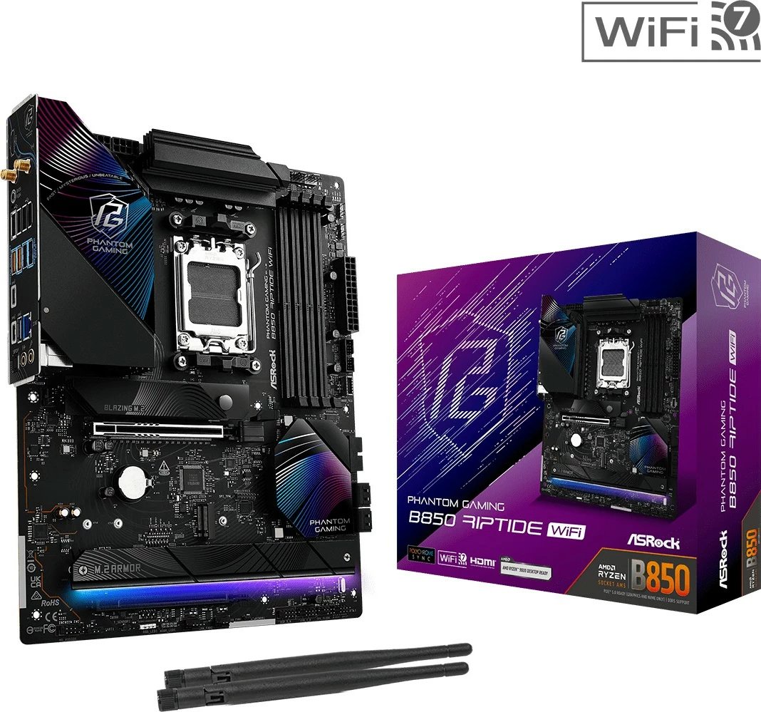 Pllakë amë ASRock B850 Phantom Gaming Riptide WiFi, Socket AM5, 4 DDR5, ATX, e zezë
