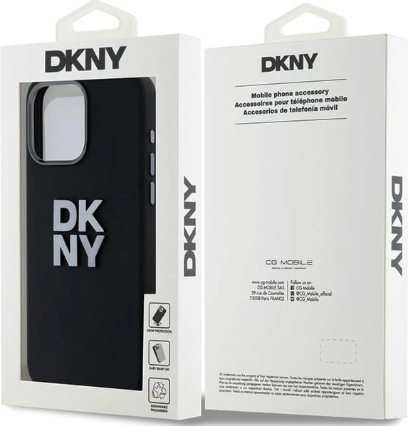 Mbështjellës DKNY Liquid Silicone Metal Logo për iPhone 15 Pro Max, i zi