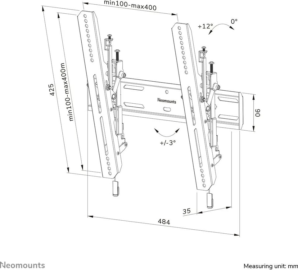 Mbajtëse muri për TV Neomounts WL35S-850BL14, 32-75 inç, rregullim lartësie dhe pjerrësie, e zezë