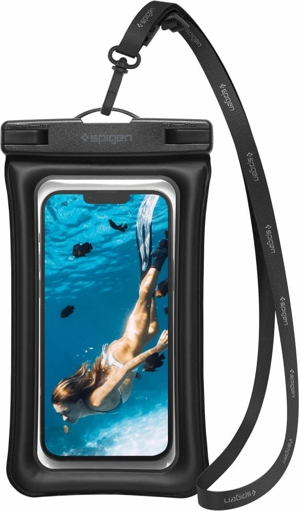 Mbështjellës Spigen Aqua Shield A610 për telefon, i papërshkueshëm nga uji, IPX8, me rrip, i zi