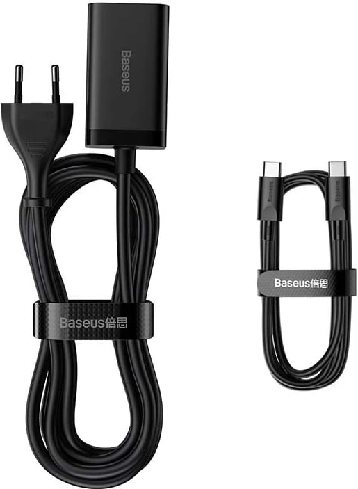 Karikues i shpejtë Baseus GaN3 Pro, 65W, 2x USB-C, 2x USB-A, i zi, me kabllo 1.5m