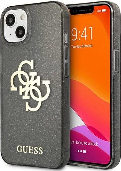 Mbështjellës Guess GUHCP13SPCUGL4GBK për iPhone 13 mini 5.4", Glitter 4G Big Logo, i zi