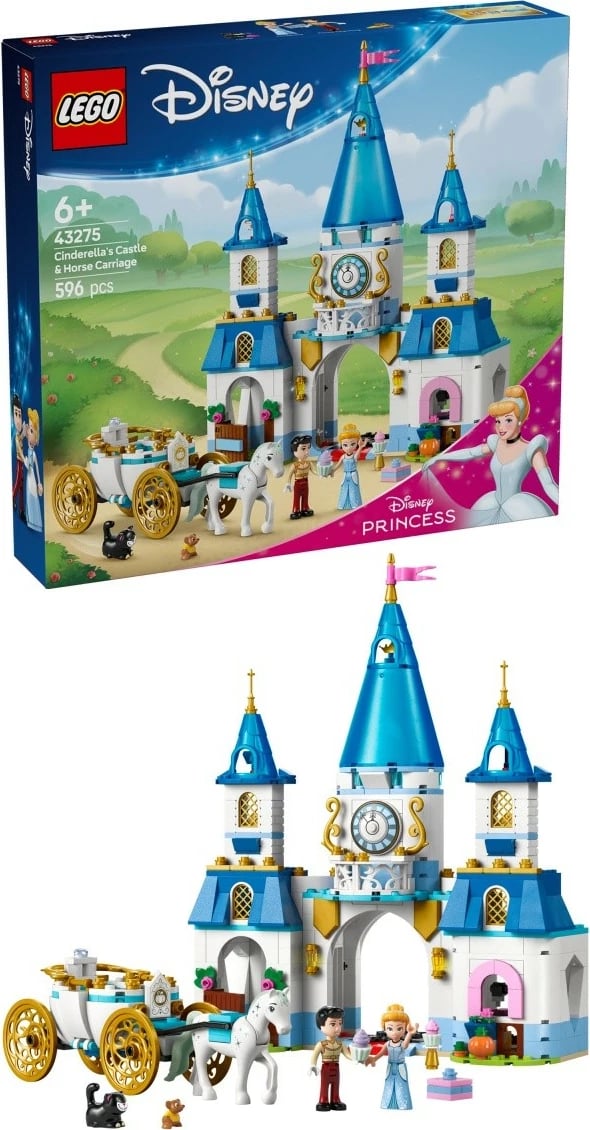Set ndërtimi LEGO Disney Princess 43275, Kështjella dhe Karroca e Hirushes, 596 pjesë