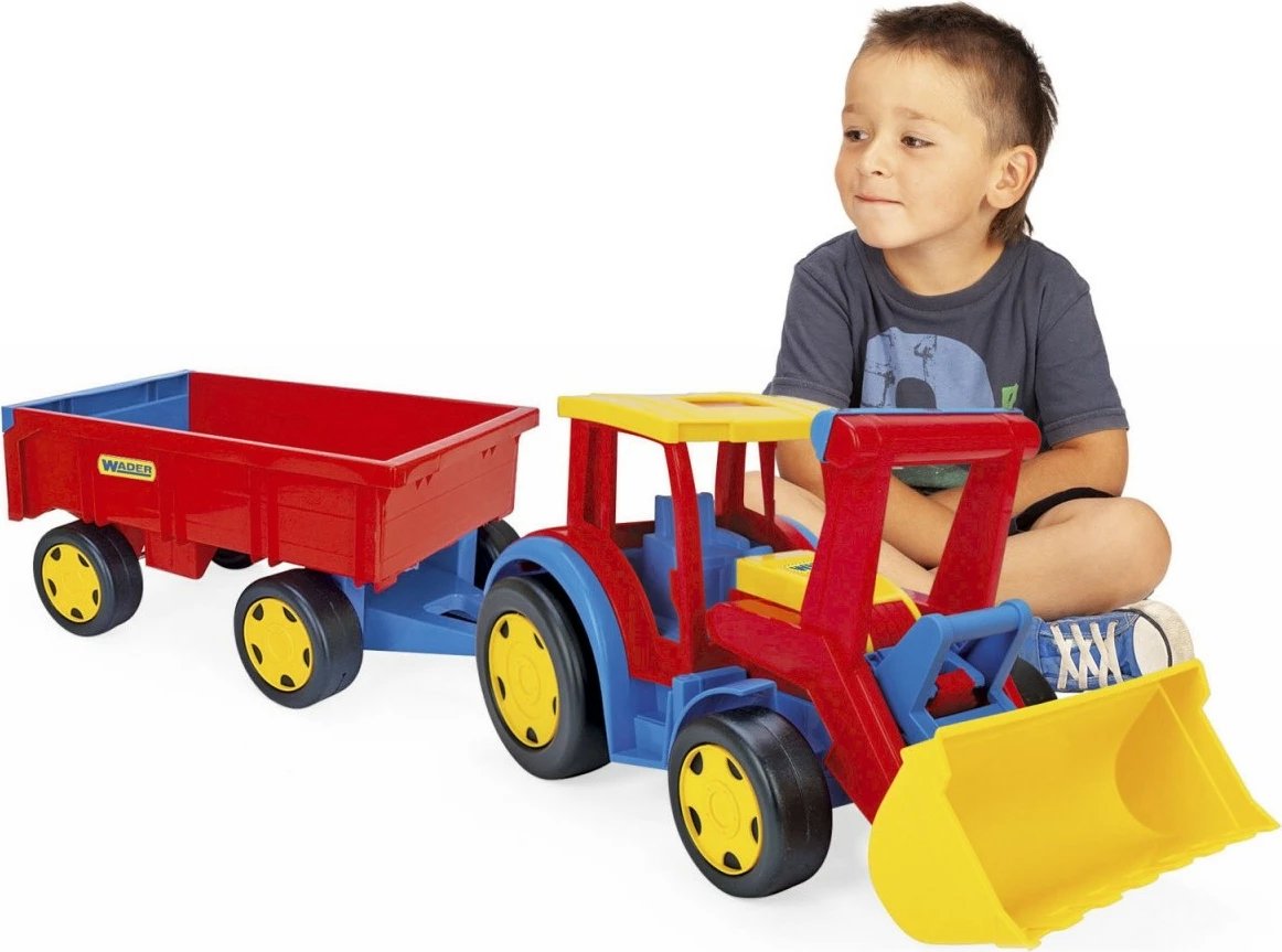 Traktor lodër me rimorkio Wader Gigant 117 cm, plastikë, blu, kuqe, verdhë